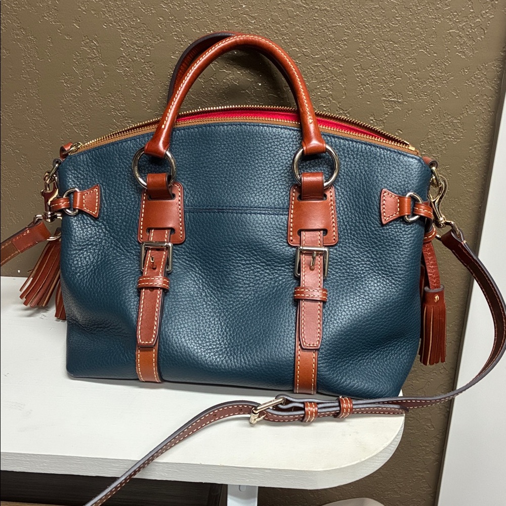 Dooney & Bourke Dark Teal and Tan Satchel